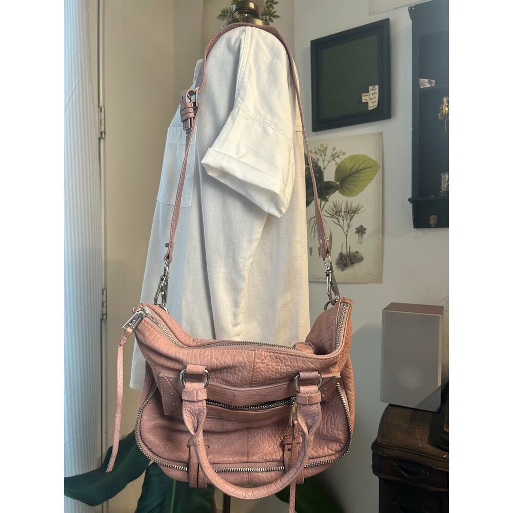She + Lo Pink Pebbled Leather Satchel Crossbody Bag Blush Leather Purse